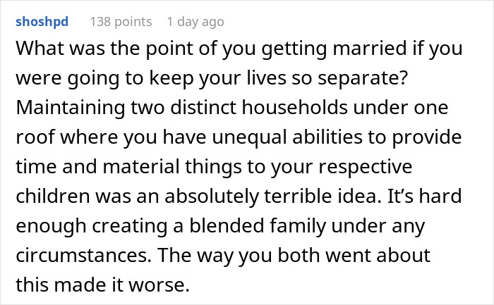 Reddit user comments on a guy refusing to be step-father, struggling with blended family and gift conflicts.