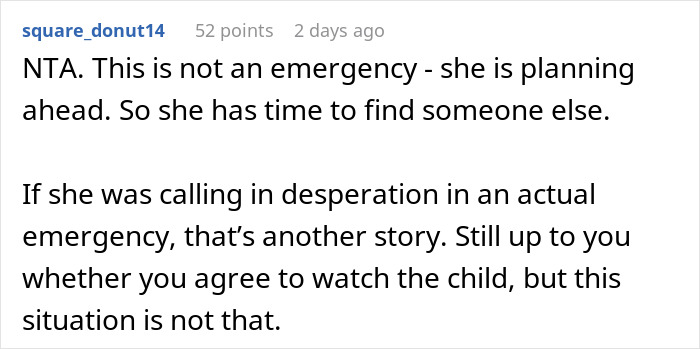 Comment discussing a woman expecting help from ex-husband after leaving him, emphasizing reality check on support.