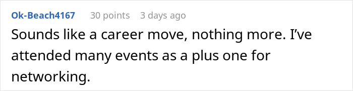 Woman attends gala with client as date, leaving husband confused and questioning their relationship.