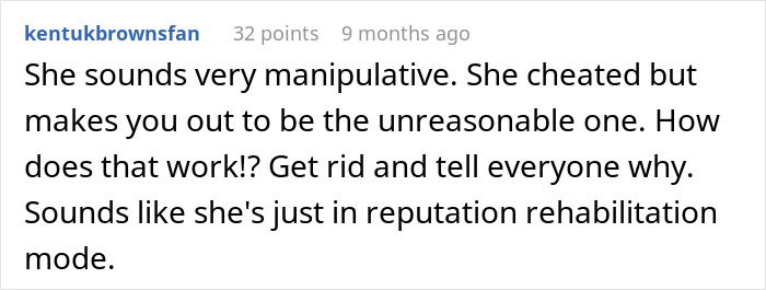 Comment highlighting manipulation and reputation rehabilitation after a lady kisses another man causing family backlash.