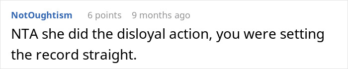 Screenshot of an online comment discussing the family lashing out over a husband divorcing after a lady kisses another man.