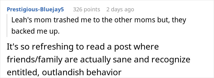 Alt text: Online comment about 12-year-old ruining friend&rsquo;s birthday party and causing drama between moms over boring behavior.