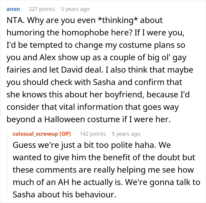 Excerpt from an online discussion about masculinity and discomfort with a girlfriend&rsquo;s friends&rsquo; Halloween costume.