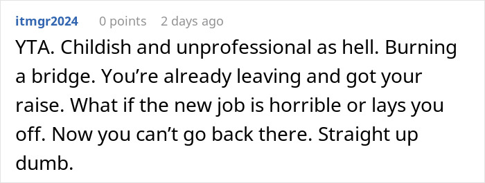 Screenshot of online comment criticizing unprofessional behavior related to company raises and new hire salary disparity.