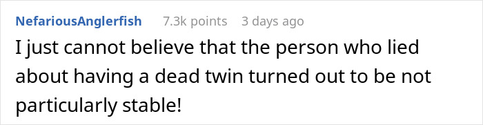 Screenshot of an online comment discussing the sister revealing the dead brother lie and the instability involved.