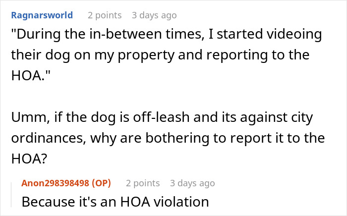 Conversation about an HOA board member refusing to follow pet ownership rules, causing neighbor to involve police.