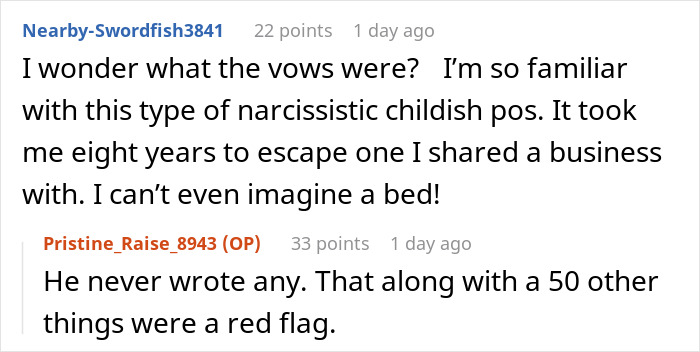 Alt text: Online discussion about narcissistic behavior and red flags in marriage after disturbing confession by husband