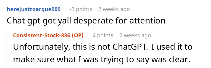 Online comments showing a user venting frustration and another clarifying a message in an internet discussion.
