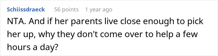Screenshot of an online comment discussing a man snapping at his pregnant bedridden wife for being too needy during his work meeting.