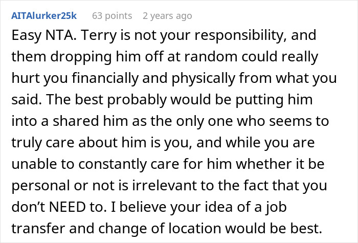 Comment discussing woman setting boundaries about disabled brother&rsquo;s care after a problematic drop-off incident.