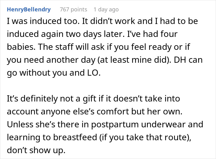 Comment discussing overbearing MIL scheduling a photoshoot just after DIL gives birth and resulting family tension.