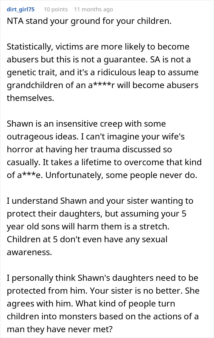 Online comment discussing a man banned from Thanksgiving after making bil&rsquo;s wife cry with his theory.