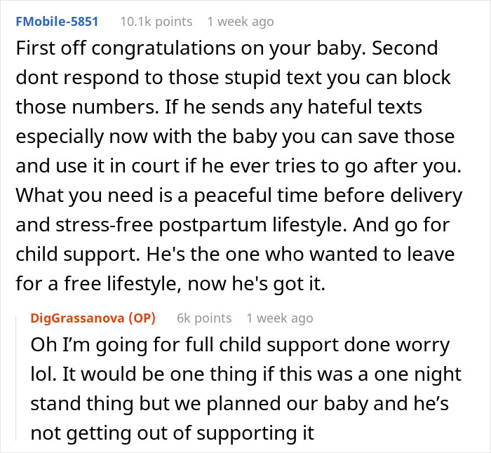 Screenshot of online forum conversation about a heartless ex furious with pregnant wife wanting to move back home. Screenshot of online forum conversation about a heartless ex furious with pregnant wife wanting to move back home.