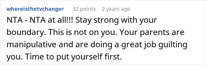 Screenshot of an online comment discussing family conflict and ableist accusations about refusing care for disabled sister. Screenshot of an online comment discussing family conflict and ableist accusations about refusing care for disabled sister.