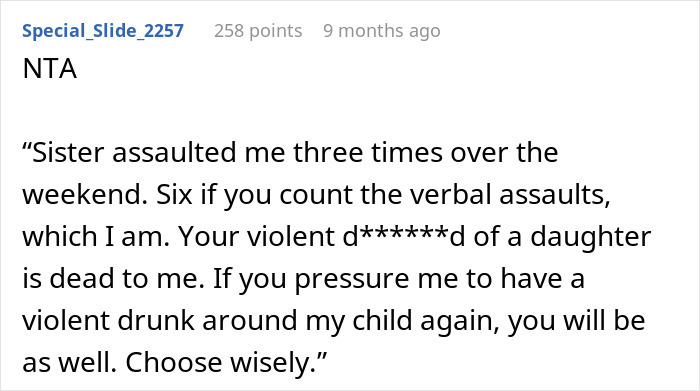 Text from online post about a pregnant woman going no-contact with sister after a Thanksgiving family conflict.