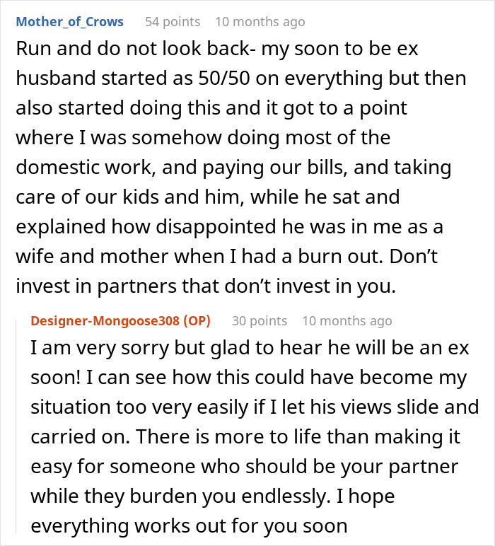Reddit user shares experience of being called a gold digger for wanting fair chores while boyfriend begged for rent money.