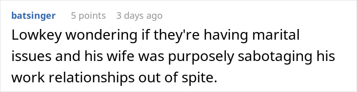 Text post on a social platform discussing coworkers feeling scammed after attending superior&rsquo;s wife&rsquo;s show.