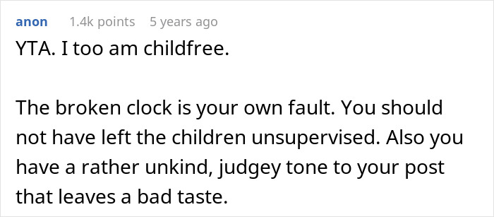 Comment on family emergency post, mentioning kicking out sister&rsquo;s kids and expressing a childfree perspective.