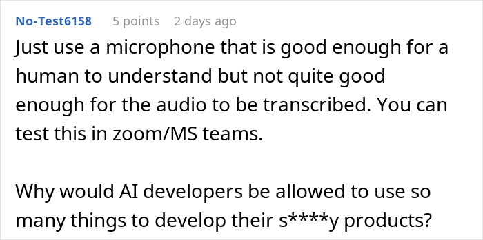 Comment discussing microphone quality in relation to AI-scored job interview real-time transcription accuracy. Comment discussing microphone quality in relation to AI-scored job interview real-time transcription accuracy.