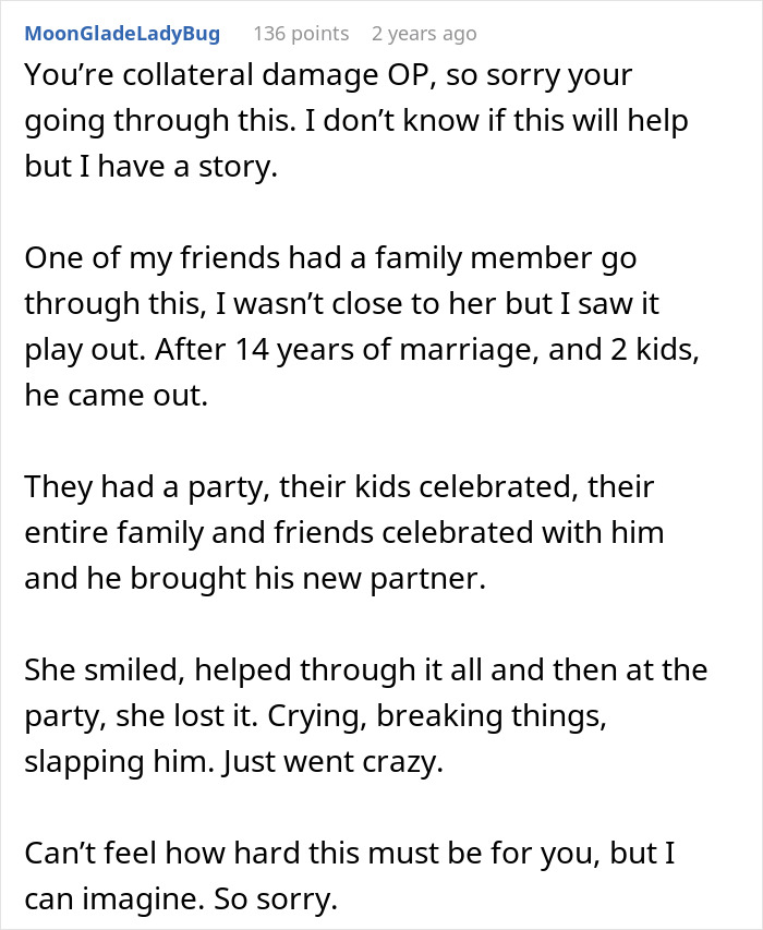 Text post from a user sharing a personal story about a man learning his fianc&eacute;e loved her friend, highlighting emotional relationship struggles.