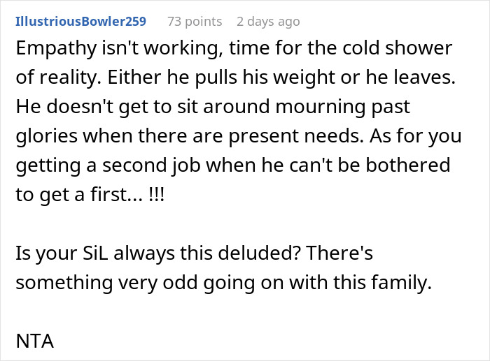 Comment on Reddit discussing a man refusing to get a job or have a boss after business failure.