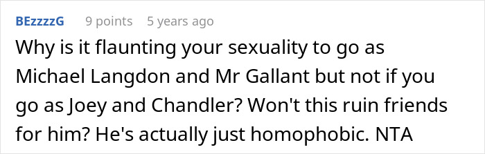 Comment discussing masculinity so fragile as a guy feels uncomfortable with girlfriend&rsquo;s friends&rsquo; Halloween costume.