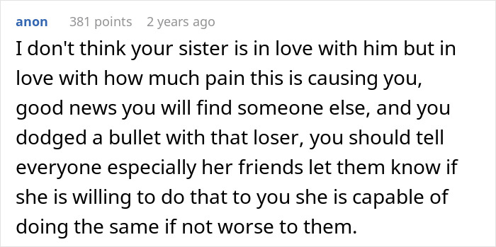 Comment expressing concern about a petty sister causing pain and warning others about her harmful behavior instead of seeking therapy. Comment expressing concern about a petty sister causing pain and warning others about her harmful behavior instead of seeking therapy.