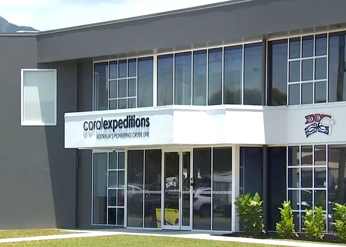 Office building of Coral Expeditions cruise line, linked to the elderly woman found deceased on Great Barrier Reef island.