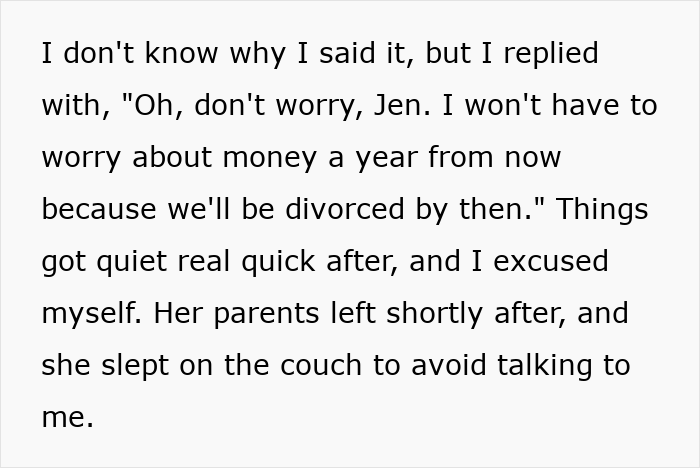 Husband threatens divorce during dinner with wife&rsquo;s parents, causing tension and marriage to fall apart quietly afterward.