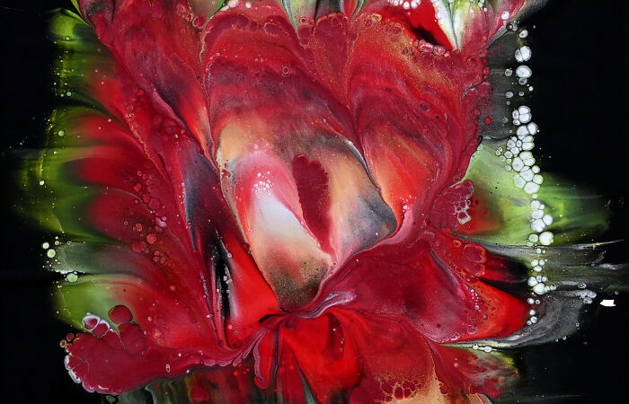 Triple Flower Magic: Easy Acrylic Pour Flowers In Rich Reds And Greens