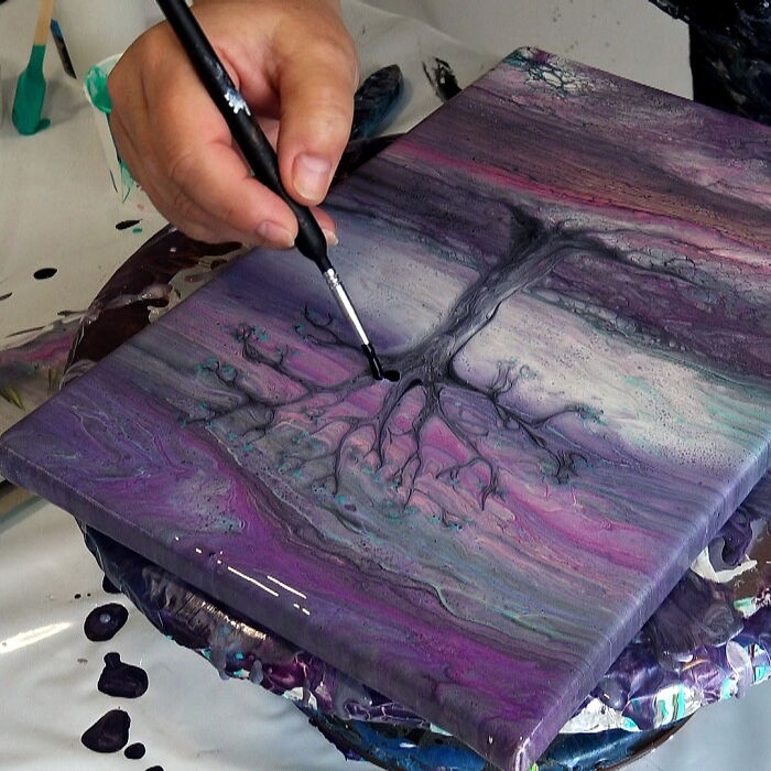 Painting A Tree On Wet Acrylic Pour With Beautifully Ghostly Results