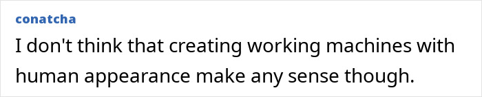 Comment text discussing concerns about creating robots with human appearance amid debate on tech going too far.