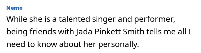 Text excerpt about a talented singer and performer mentioning Jada Pinkett Smith and personal insights.