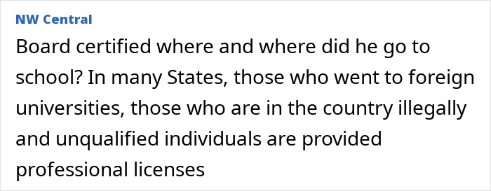 Text excerpt discussing board certification and professional licenses related to foreign and unqualified individuals in various states.