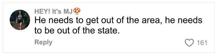 User comment on social media saying he needs to leave the area and state amid Daniel Curtis Lee and homeless former co-star discussion.