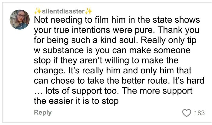 Comment discussing kindness and support related to Daniel Curtis Lee after meeting homeless former co-star Tylor Chase.