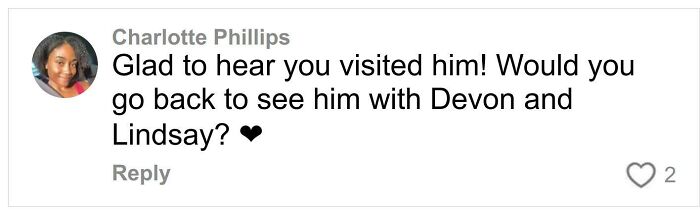 Comment by Charlotte Phillips expressing support after Daniel Curtis Lee breaks silence on meeting homeless former co-star Tylor Chase.