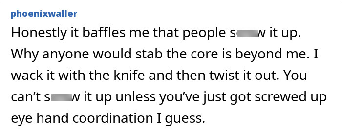 Screenshot of a social media comment discussing avocado handling and common mistakes causing avocado hands injuries.