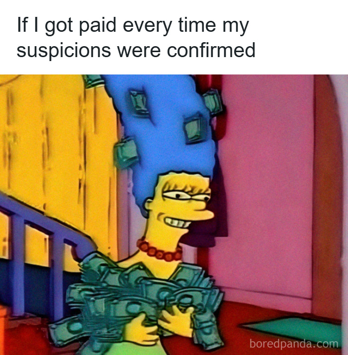 Marge Simpson holding stacks of money meme illustrating relatable anxiety moments and coping with anxiety through humor.
