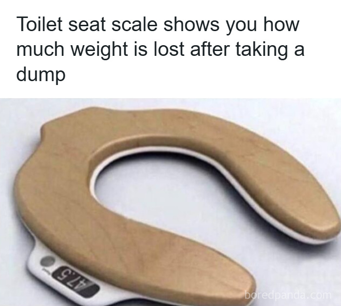 Toilet seat scale designed to measure weight lost after using the bathroom, a unique weird purchase people would make.