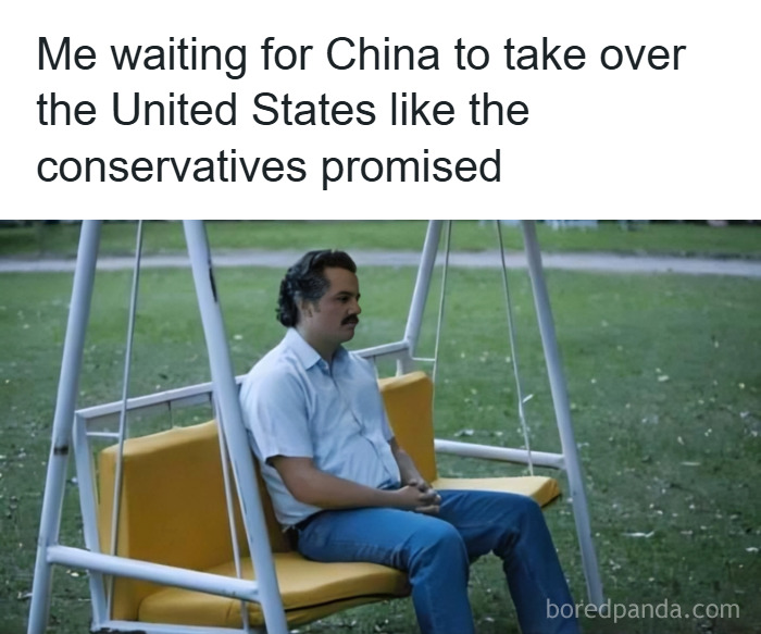 Man sitting alone on an empty swing in a park, illustrating a dystopic society and a sense of waiting and anticipation.