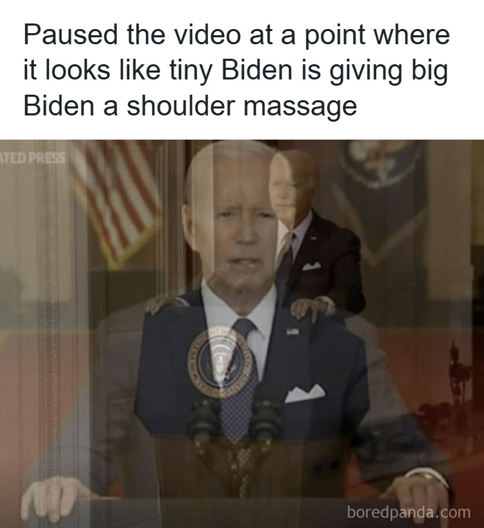 Double exposure image showing a tiny figure giving a shoulder massage, highlighting accidental comedy in a funny moment.