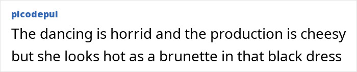 Comment text about Taylor Swift in black dress, mentioning dancing and production in a music video with a secret jab at her ex.