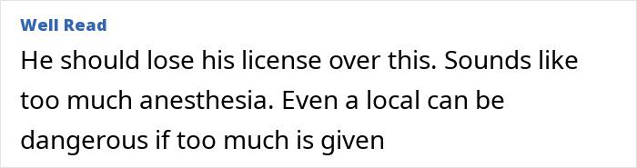 Comment discussing potential anesthesia overdose risks related to a morbidly obese patient at Instagram-famous dentist.