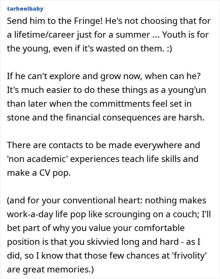 Comment encouraging youth to explore career options against dreams, highlighting life skills and CV benefits for Steer Sons Career.