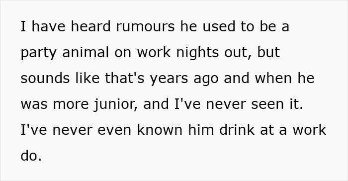 Text excerpt discussing rumors about a worker's past behavior in the context of a boss-wife claim affair.