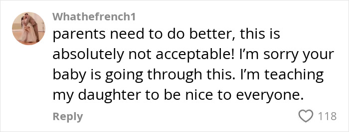 Comment from a mom venting about her daughter getting bullied for her clothes, emphasizing kindness and parenting responsibility.