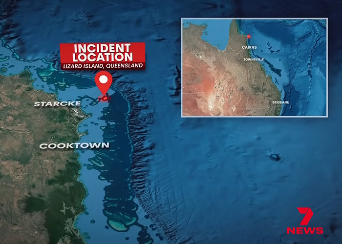 Map showing incident location on Lizard Island near Great Barrier Reef where elderly woman was found deceased after cruise ship abandonment.
