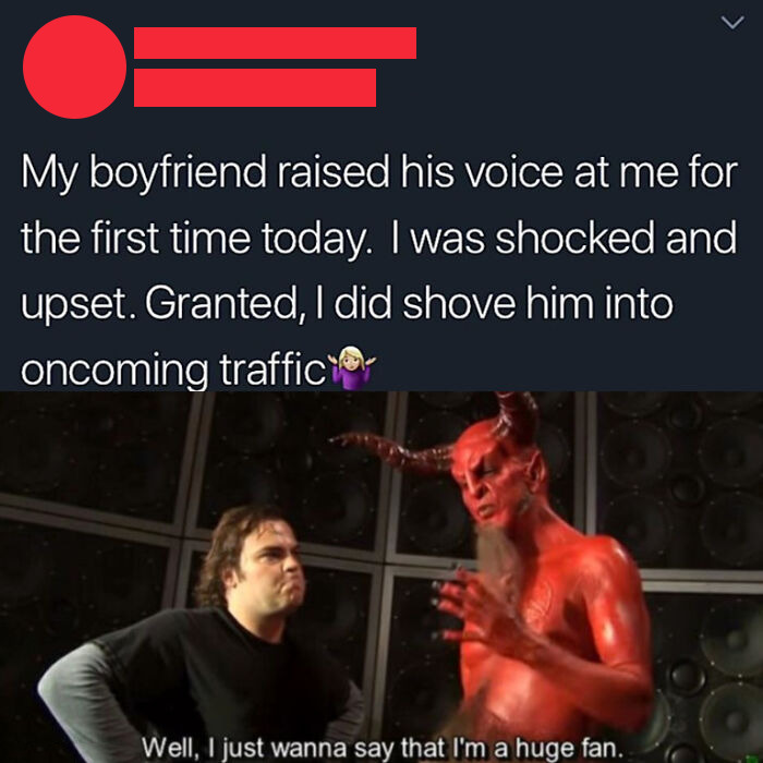 Screenshot of an unhinged statement by a woman paired with a humorous movie scene, highlighting wild things women said.