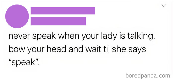 Screenshot of an unhinged statement by a woman saying to wait silently until she says speak in a conversation.